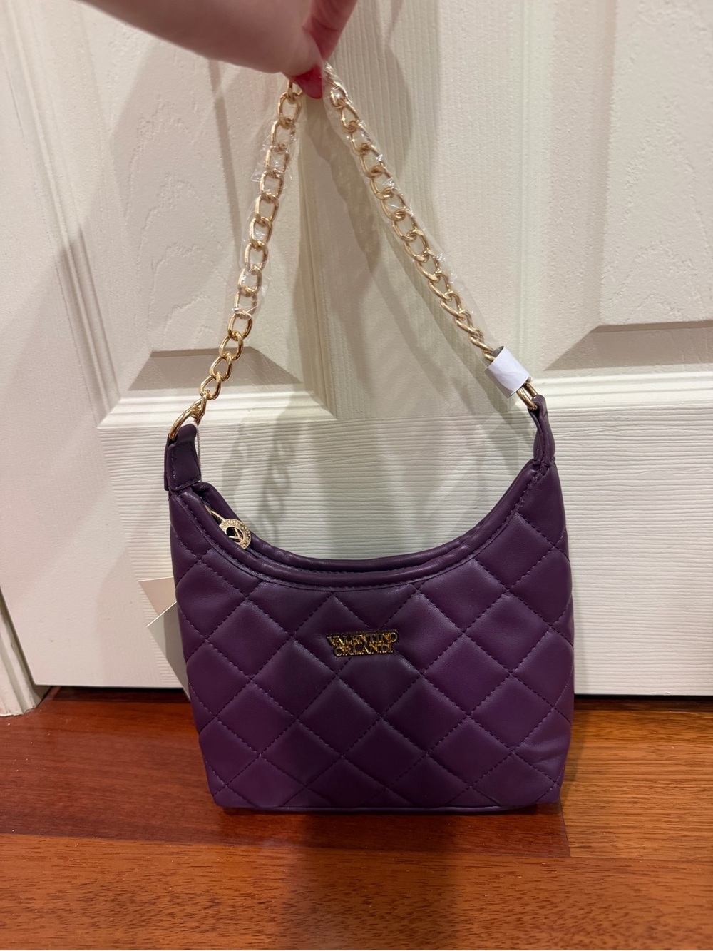 Valentino Orlandi Quilted Plum Shoulder Bag with Gold Chain